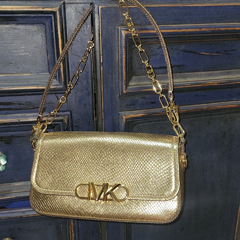 Michael Kors Gold Metallic Shoulder Bag for Evening Elegance